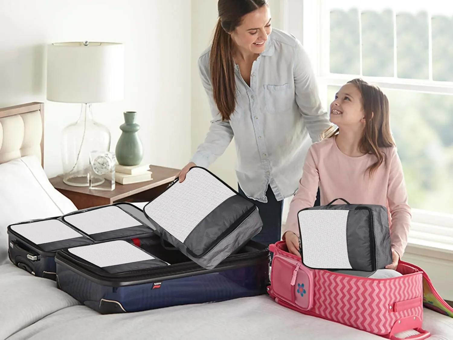 Travel Packing Cubes Polyester Organizer Bags (Pack of 4,Black)