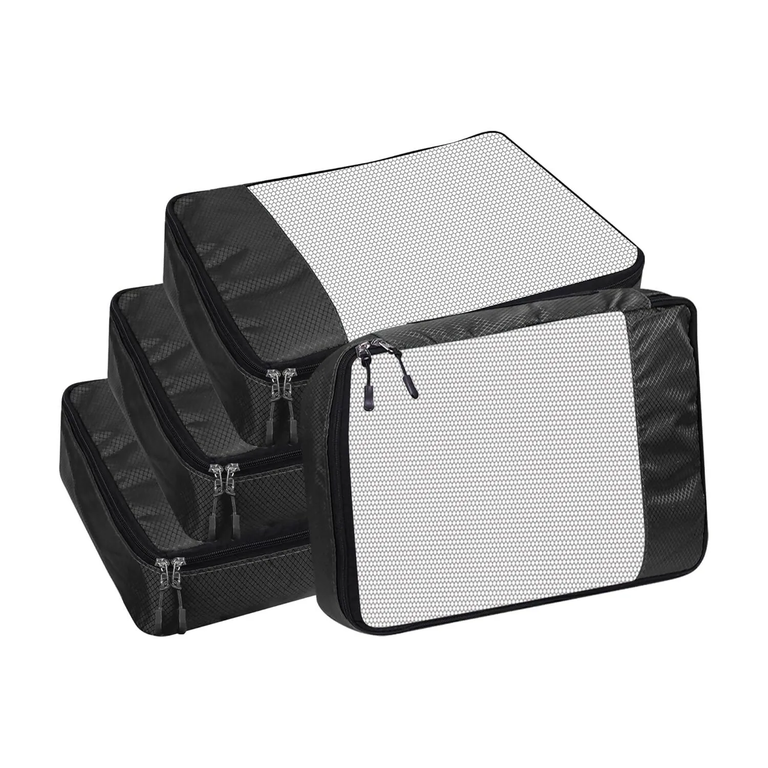 Travel Packing Cubes Polyester Organizer Bags (Pack of 4,Black)