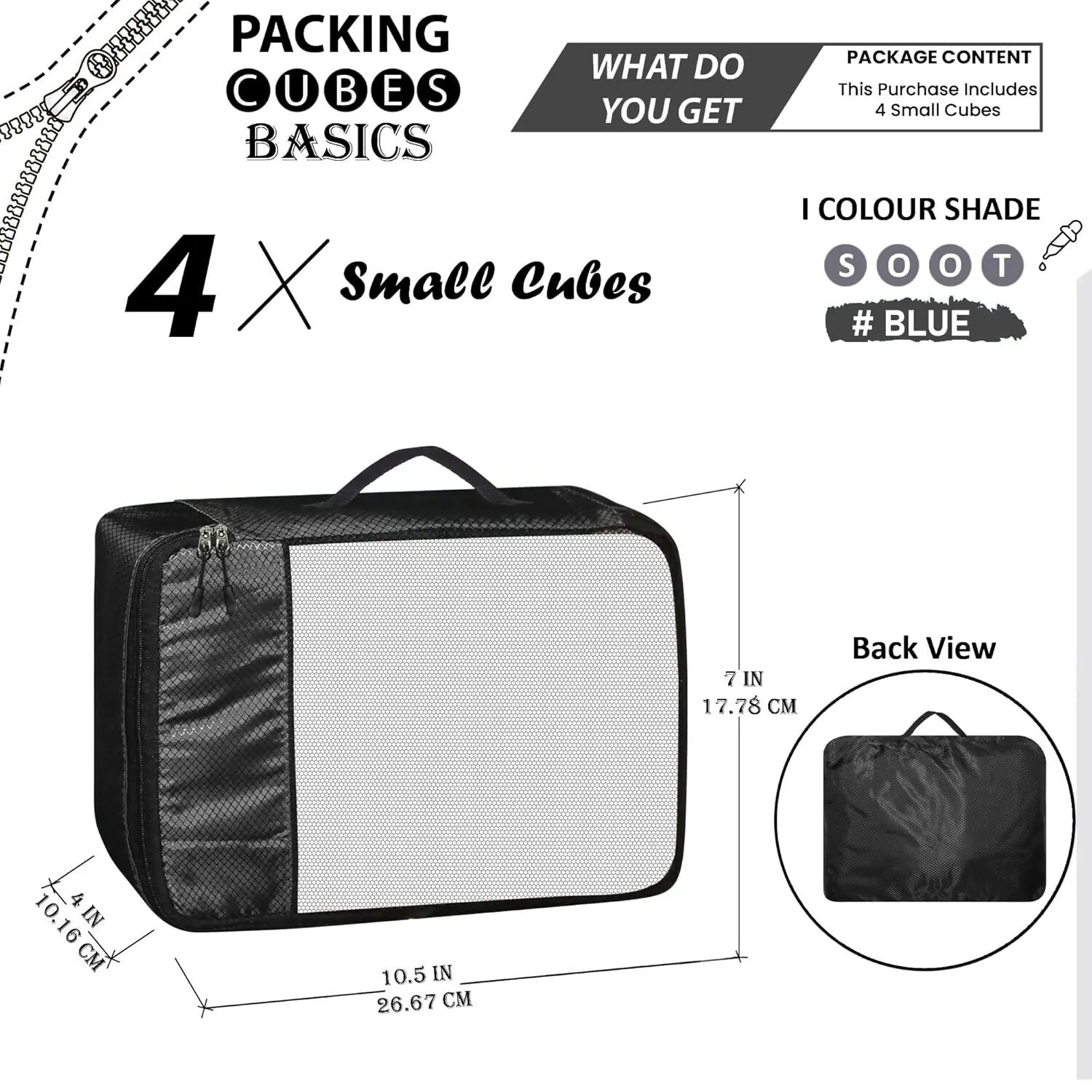 Travel Packing Cubes Polyester Organizer Bags (Pack of 4,Black)