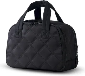 Travel Toiletry Bag – Large Lightweight Makeup Bag for Women, Wide-open Puffy Cosmetic Organizer with Dry-Wet Separation, Luggage Strap & Handle for Easy Travel, Gym, Essentials (BLACK)