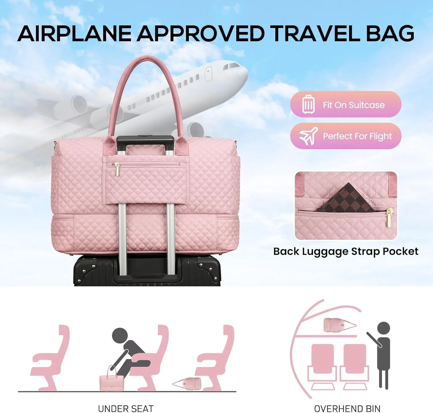 Travel Weekender Bags for Women - Duffle Bag Women with Shoe Compartment Carry On Overnight Bag with Toiletry Bag Duffel Bags with Wet Pocket for Gym Hospital Bags for Labor and Delivery Pink