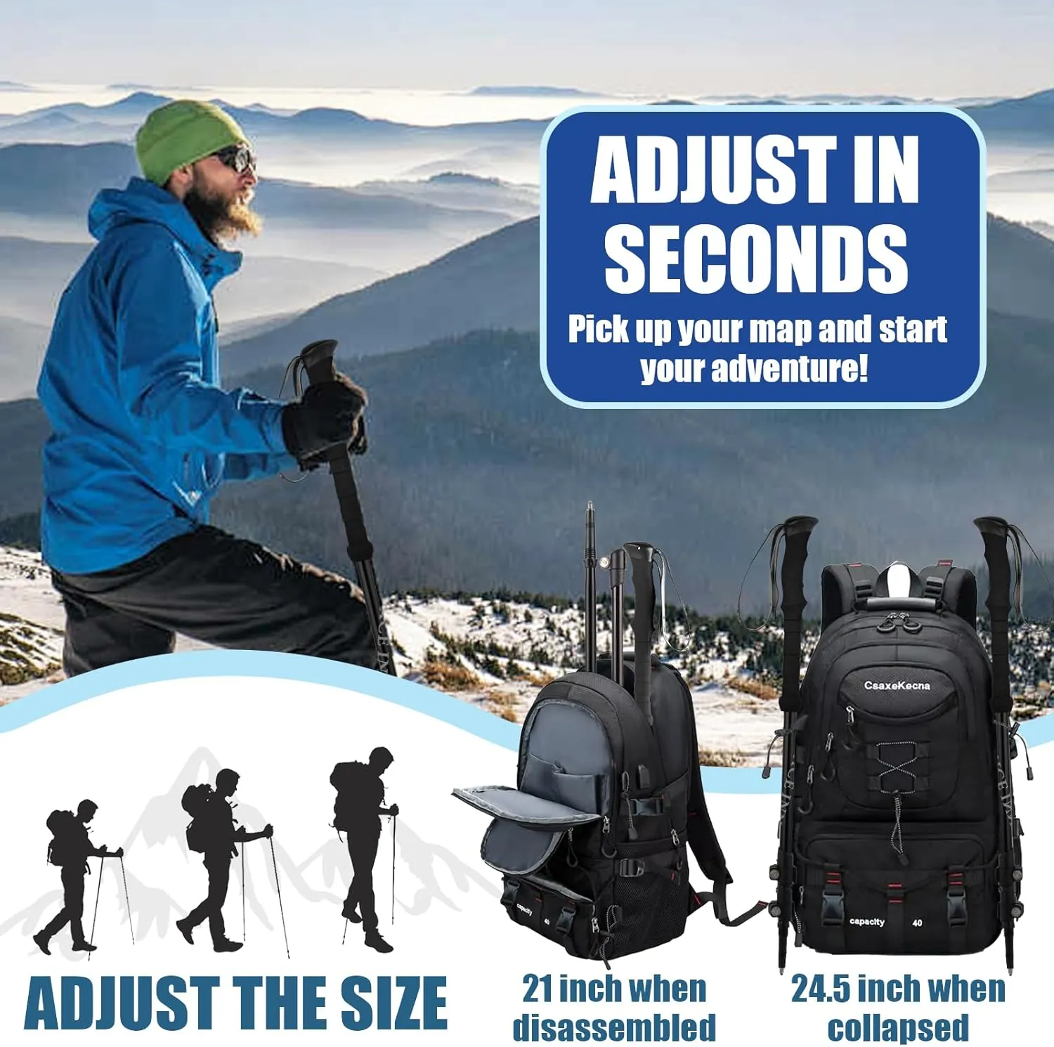 Trekking Poles - 2PC Hiking Poles for Backpacking, Ultralight Telescopic Walking Sticks, Aircraft-Grade 7075 Aluminum with EVA Foam Grips, Lightweight Hiking Sticks for Seniors Women Men