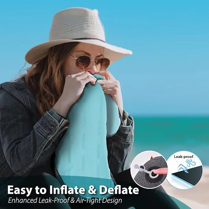 TREKOLOGY Inflatable Beach Pillow- Ultimate Comfort & Portability - Ergonomic Design - Compact Travel Pillow -ALUFT Mint SE