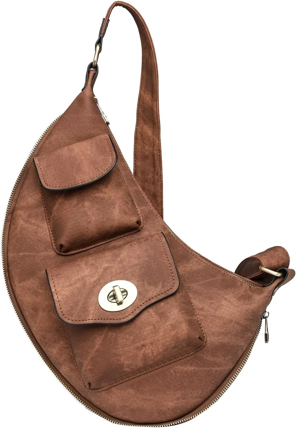 Trendy Crossbody Purse Chest Bag With Adjustable Guitar Strap For Handbags for Women Shoulder Bags (Brown, One Size)