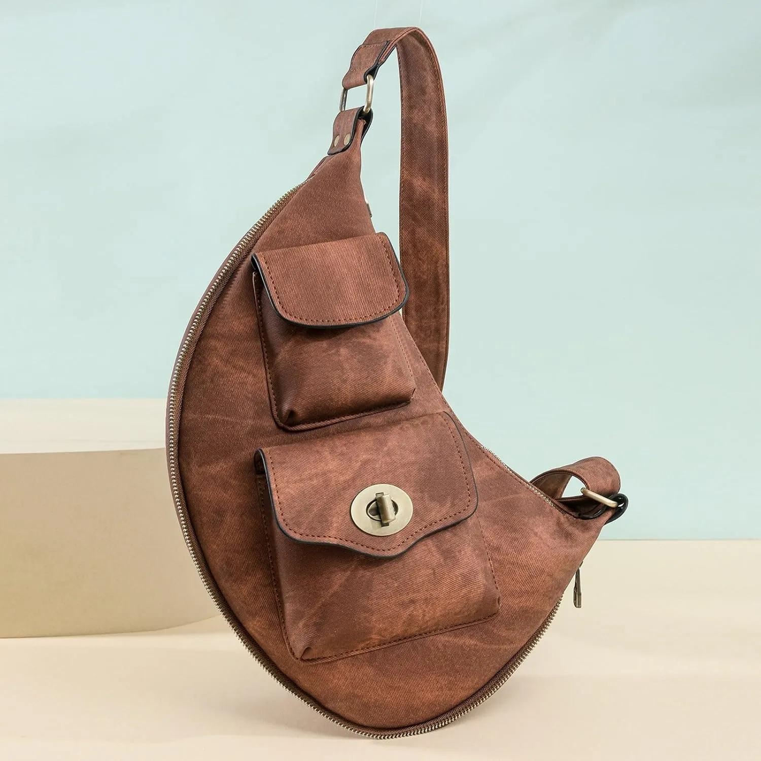 Trendy Crossbody Purse Chest Bag With Adjustable Guitar Strap For Handbags for Women Shoulder Bags (Brown, One Size)
