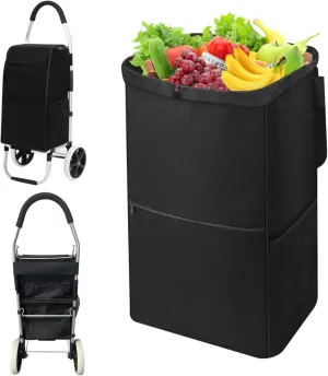 Trolley Bags for Shopping Cart, Waterproof, Mesh Side Pockets, Folding Storage, Black, Fabric, 13.39x9.45x21.65 inch