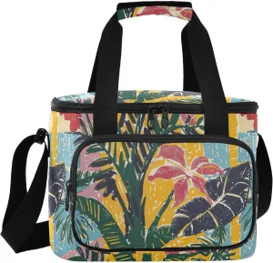 Tropical Aesthetics of Summer Large Capacity Insulated Soft Sided Cooler Bag Hot or Cold Carrier Portable Travel Insulated Bag for Shopping Food Travel Beach Camping