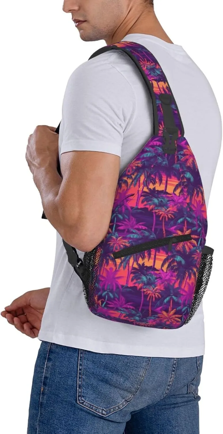 Tropical Hawaiian Neon Palm Leaves Crossbody bags for women Men Sling Bag Travel Chest Backpack Leisure Sports Outdoor Running Hiking