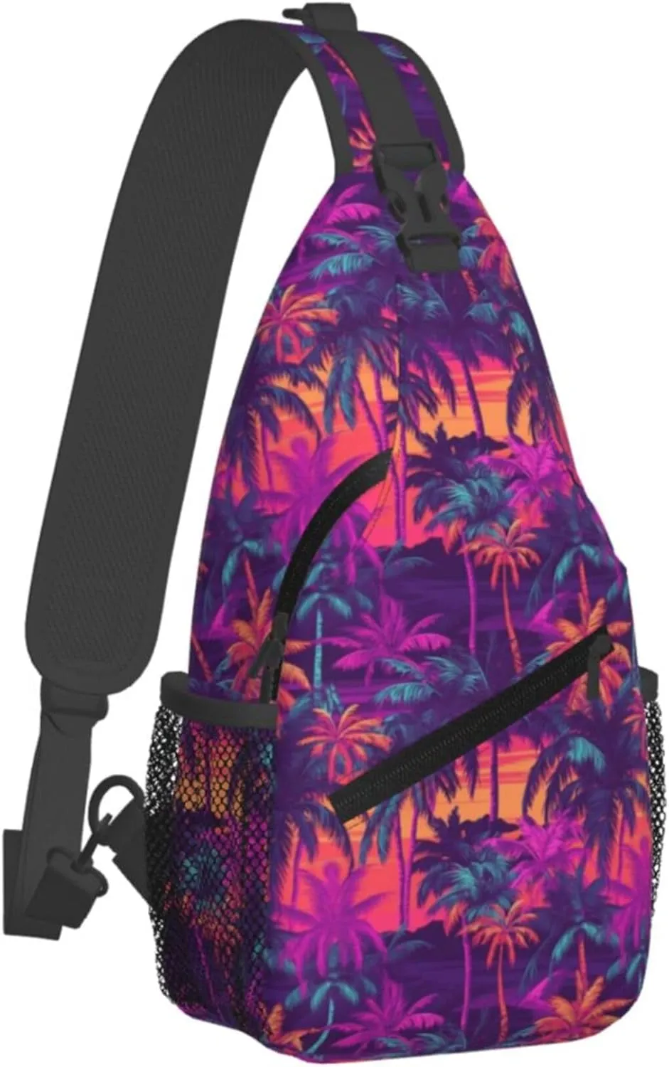 Tropical Hawaiian Neon Palm Leaves Crossbody bags for women Men Sling Bag Travel Chest Backpack Leisure Sports Outdoor Running Hiking
