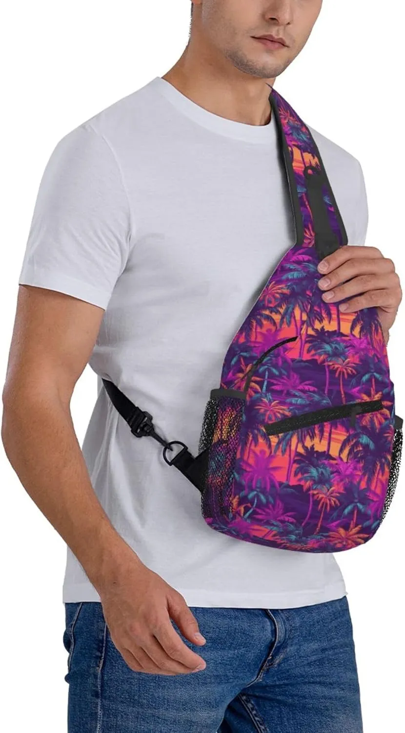 Tropical Hawaiian Neon Palm Leaves Crossbody bags for women Men Sling Bag Travel Chest Backpack Leisure Sports Outdoor Running Hiking