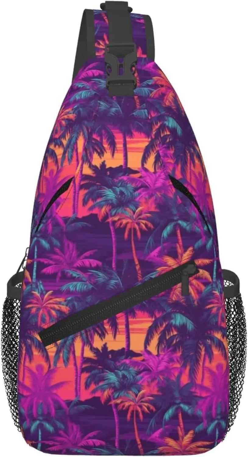 Tropical Hawaiian Neon Palm Leaves Crossbody bags for women Men Sling Bag Travel Chest Backpack Leisure Sports Outdoor Running Hiking