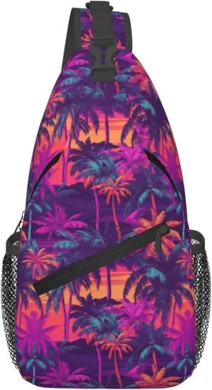 Tropical Hawaiian Neon Palm Leaves Crossbody bags for women Men Sling Bag Travel Chest Backpack Leisure Sports Outdoor Running Hiking