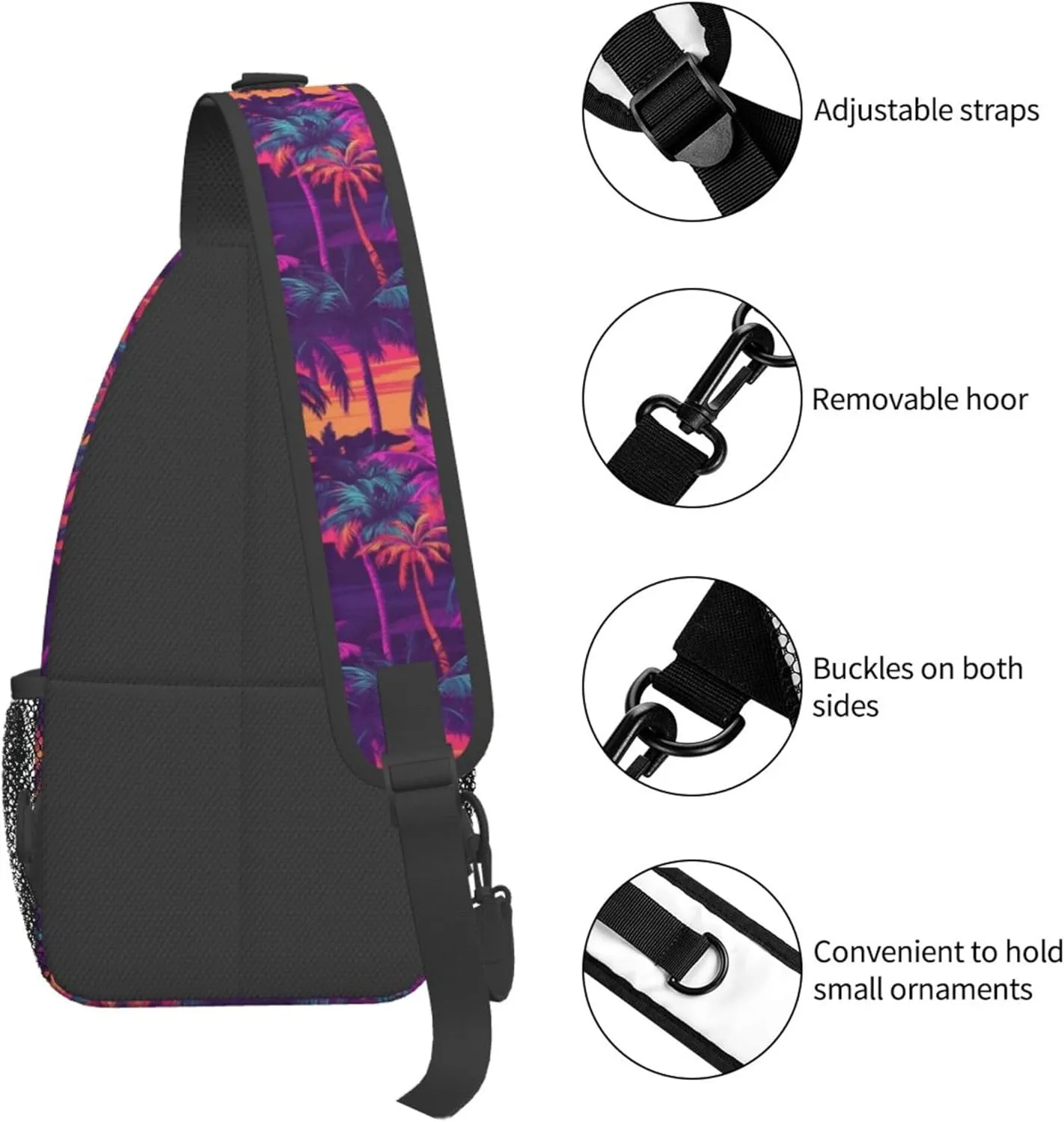 Tropical Hawaiian Neon Palm Leaves Crossbody bags for women Men Sling Bag Travel Chest Backpack Leisure Sports Outdoor Running Hiking