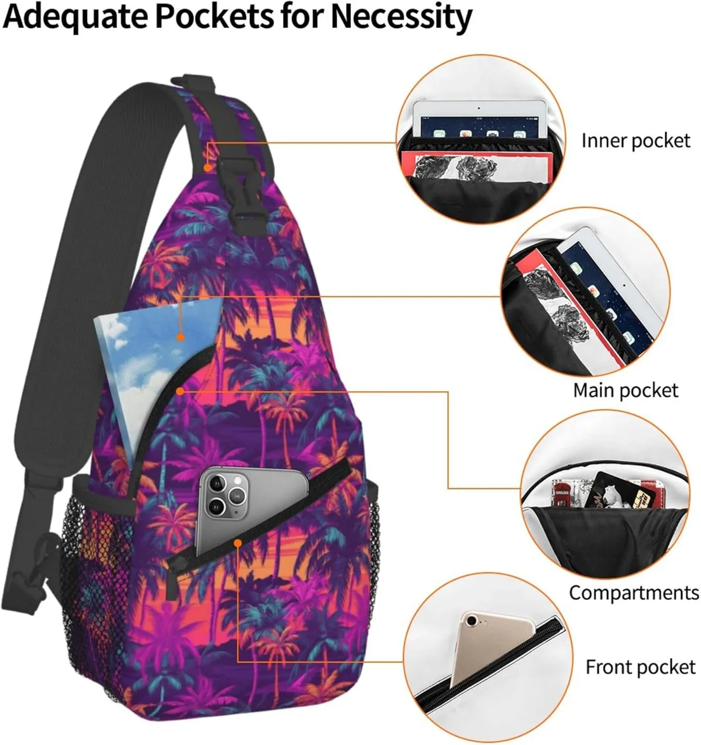Tropical Hawaiian Neon Palm Leaves Crossbody bags for women Men Sling Bag Travel Chest Backpack Leisure Sports Outdoor Running Hiking