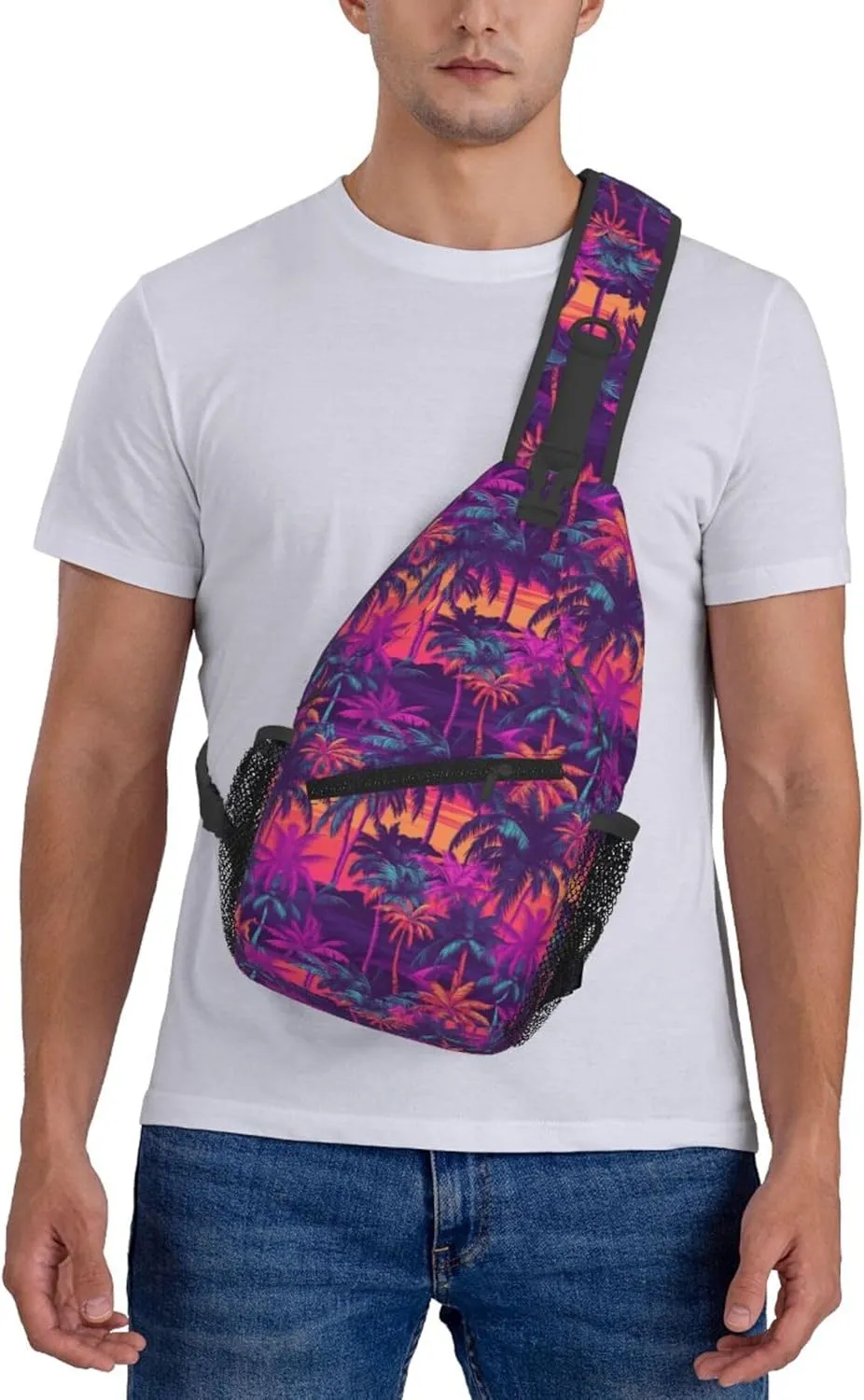 Tropical Hawaiian Neon Palm Leaves Crossbody bags for women Men Sling Bag Travel Chest Backpack Leisure Sports Outdoor Running Hiking