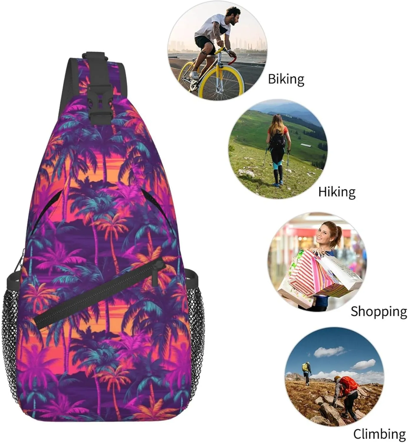 Tropical Hawaiian Neon Palm Leaves Crossbody bags for women Men Sling Bag Travel Chest Backpack Leisure Sports Outdoor Running Hiking