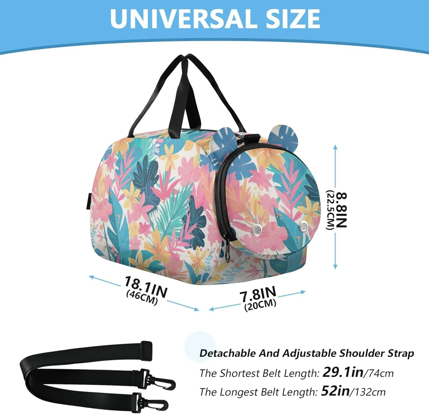 Tropical Plants Flowers Kids Duffel Bag with Shoes Compartment Lightweight Kids Overnighter Duffel Bags for Travel, Sports, Duffel, Weekender