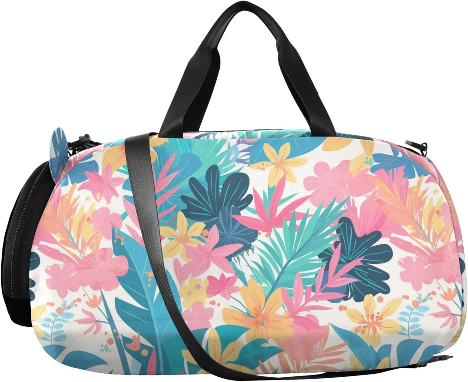 Tropical Plants Flowers Kids Duffel Bag with Shoes Compartment Lightweight Kids Overnighter Duffel Bags for Travel, Sports, Duffel, Weekender