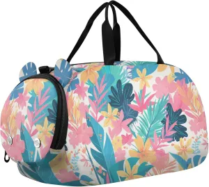 Tropical Plants Flowers Kids Duffel Bag with Shoes Compartment Lightweight Kids Overnighter Duffel Bags for Travel, Sports, Duffel, Weekender