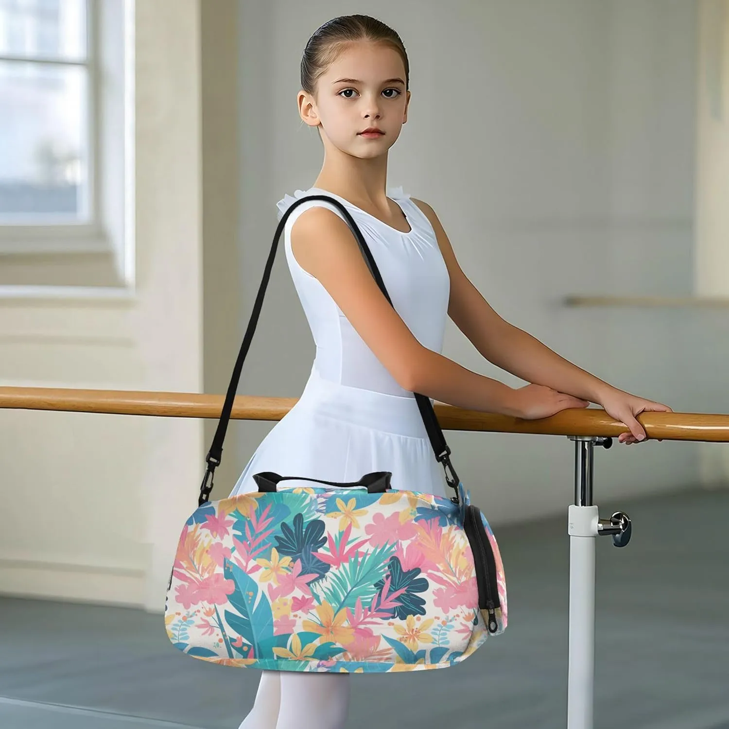 Tropical Plants Flowers Kids Duffel Bag with Shoes Compartment Lightweight Kids Overnighter Duffel Bags for Travel, Sports, Duffel, Weekender