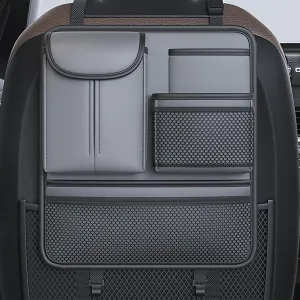 Tumecos Car Armrest Box Storage Leather Auto Middle Seat Hanging Handbag Bag Multifunctional Central Control Tissue Box Organizer（Gray）