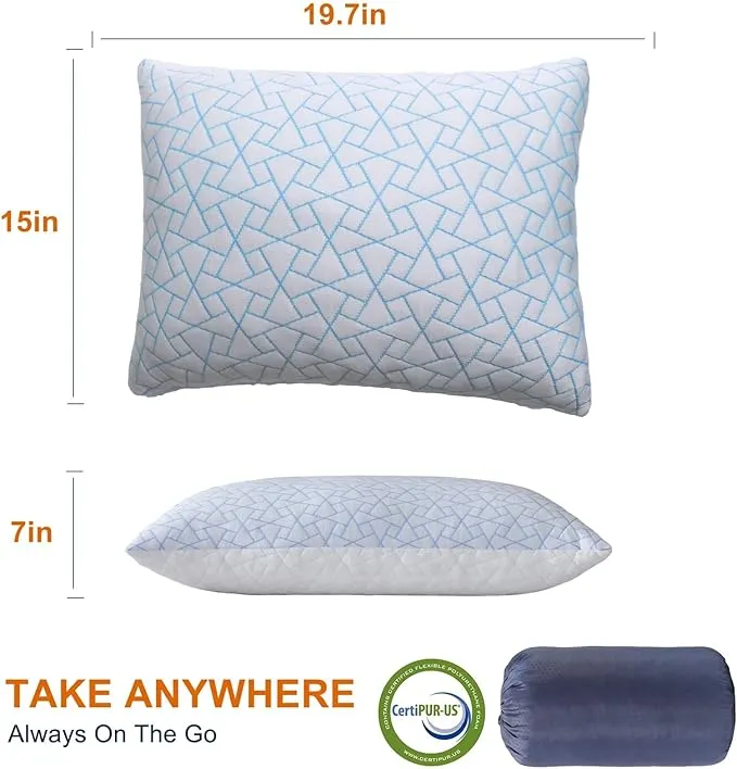 tuphen Shredded Memory Foam Travel Pillow - Cooling Compressible Camping Pillow for Sleeping Compact Supportive Pillow for Adults Kids Outdoor Backpacking Hiking with Storage Bag