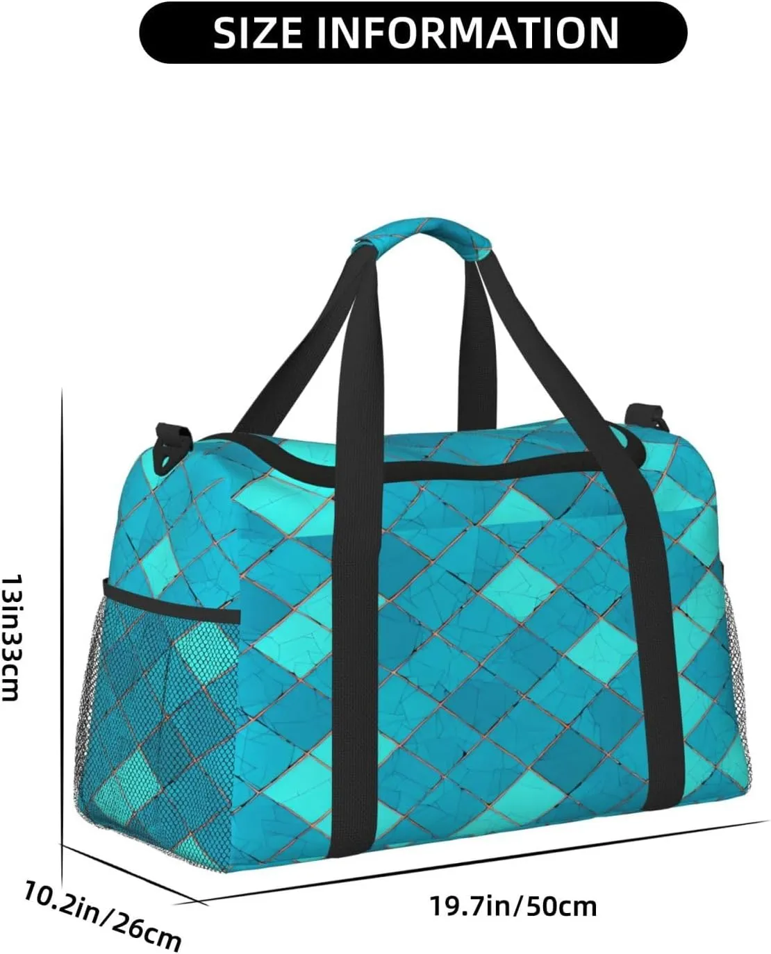 Turquoise Blue Square Shape Scales Travel Weekender Overnight Bags Foldable Hand Travel Bag Sport Gym Duffel Bag For Men Women