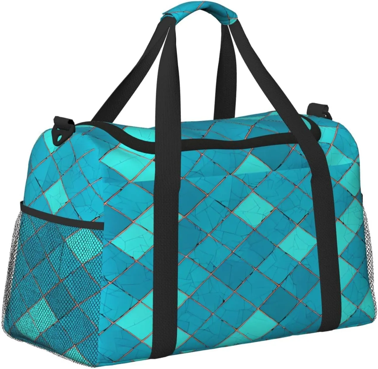 Turquoise Blue Square Shape Scales Travel Weekender Overnight Bags Foldable Hand Travel Bag Sport Gym Duffel Bag For Men Women