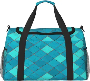 Turquoise Blue Square Shape Scales Travel Weekender Overnight Bags Foldable Hand Travel Bag Sport Gym Duffel Bag For Men Women