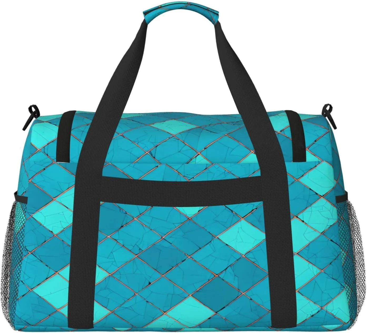 Turquoise Blue Square Shape Scales Travel Weekender Overnight Bags Foldable Hand Travel Bag Sport Gym Duffel Bag For Men Women