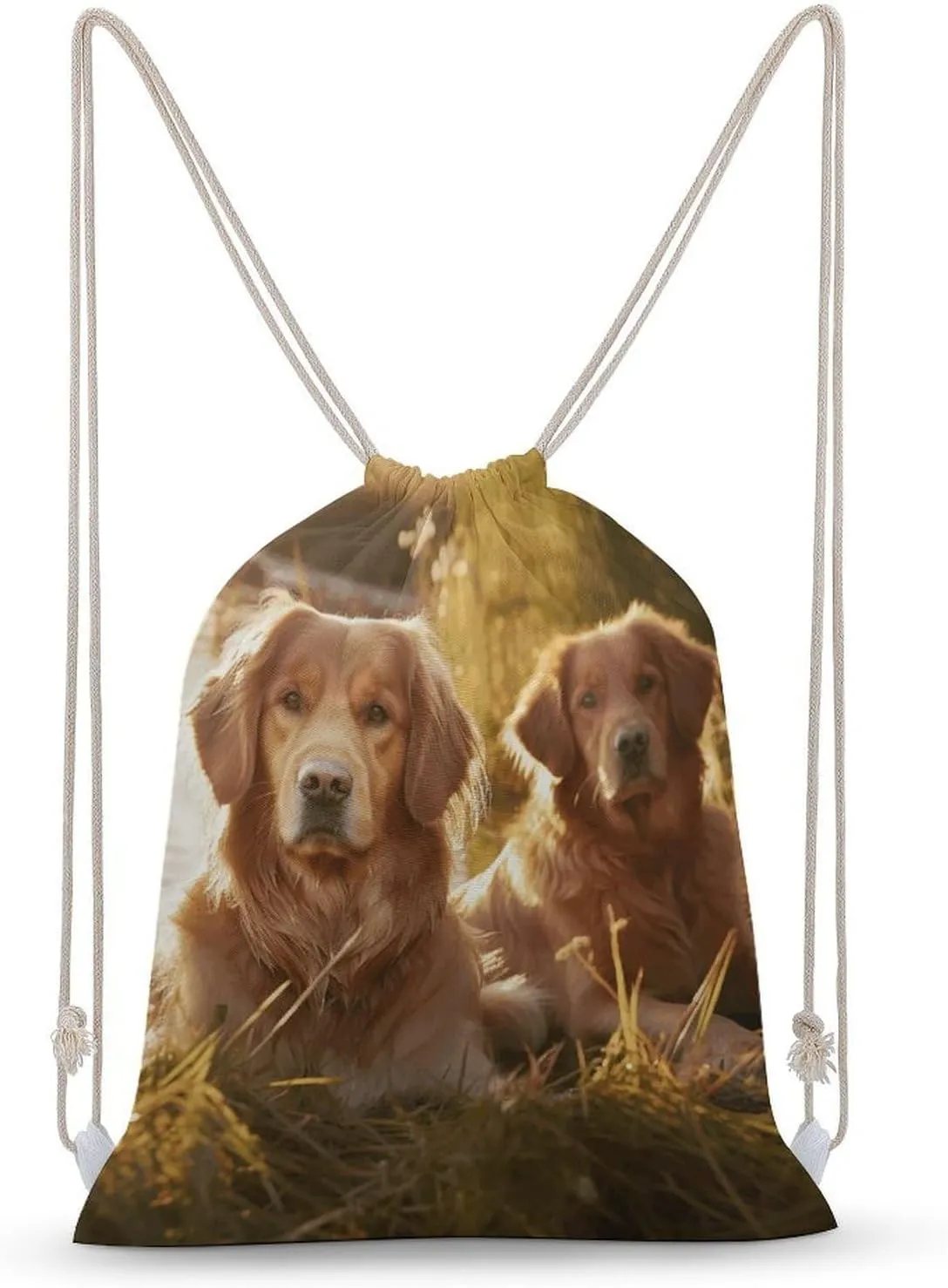 Two Golden Retrievers Drawstring Backpack for Women Men Drawstring Bag for Travel Swimming Sports Gym Bag