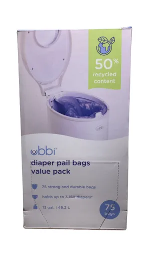 Ubbi Plastic Diaper Pail Bags, 75 Count
