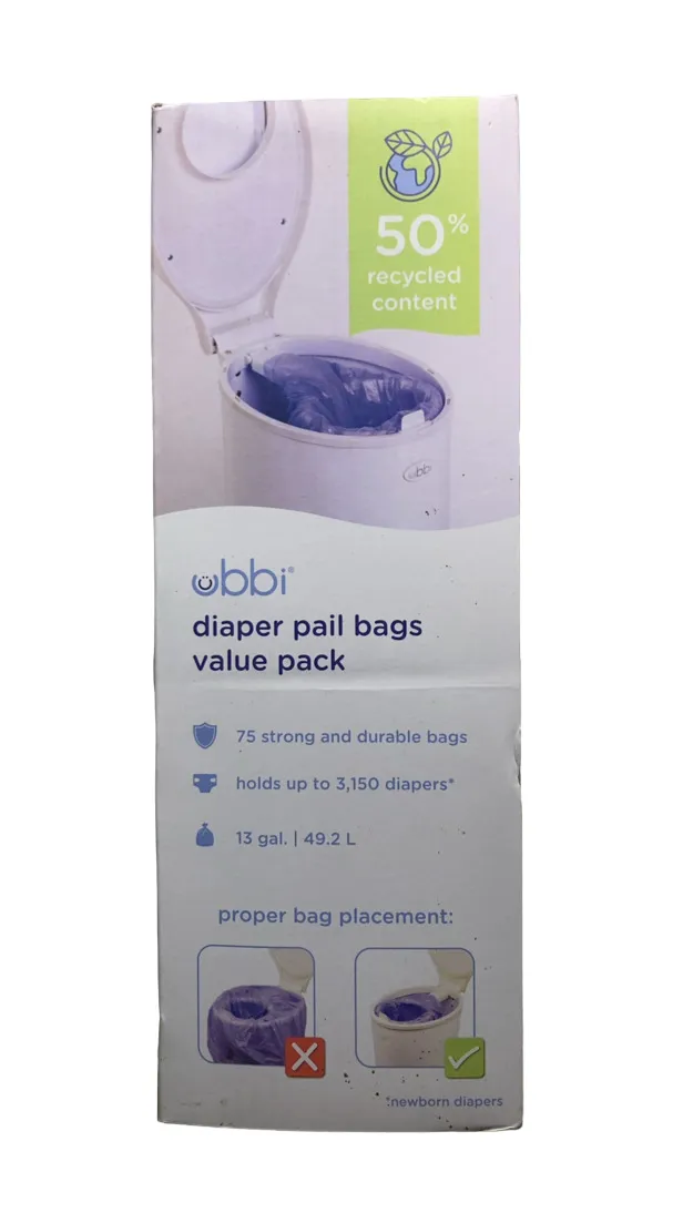 Ubbi Plastic Diaper Pail Bags, 75 Count
