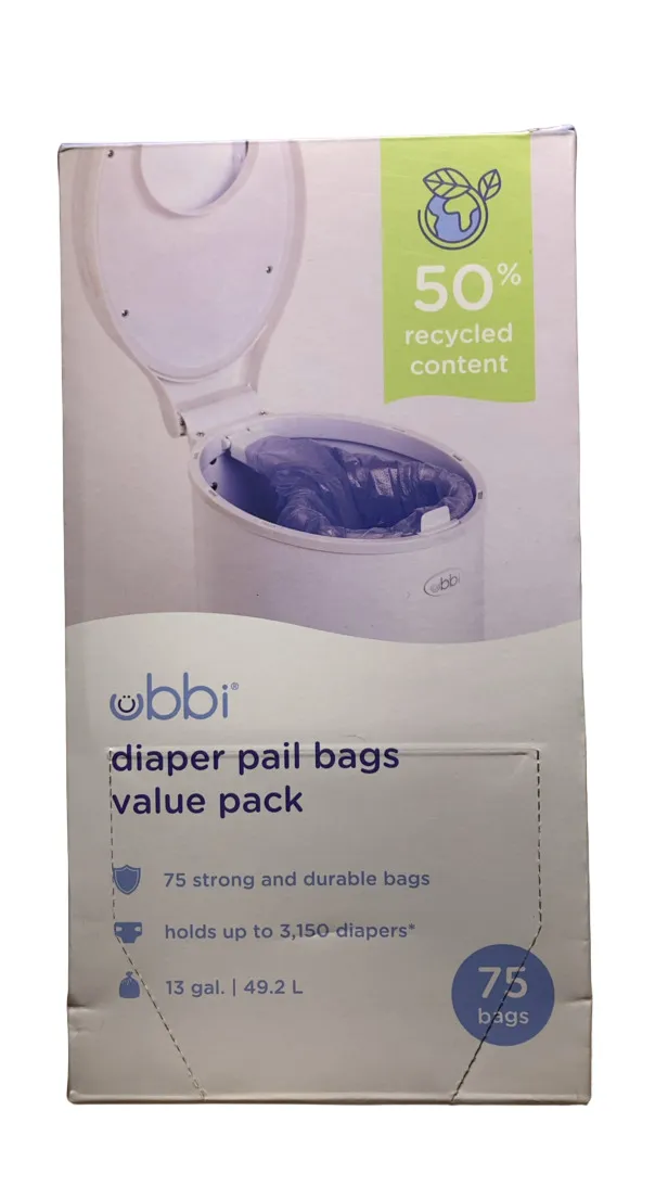 Ubbi Plastic Diaper Pail Bags, 75 Count