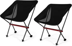 Ultralight Portable Camping Chair, Folding Backpacking Chair for Adults, Support 220lbs, Outdoor Compact Foldable Chairs for Beach, Hiking, Picnic, Festival, Travel,Grey,2 Pack (Black 2 Pack)