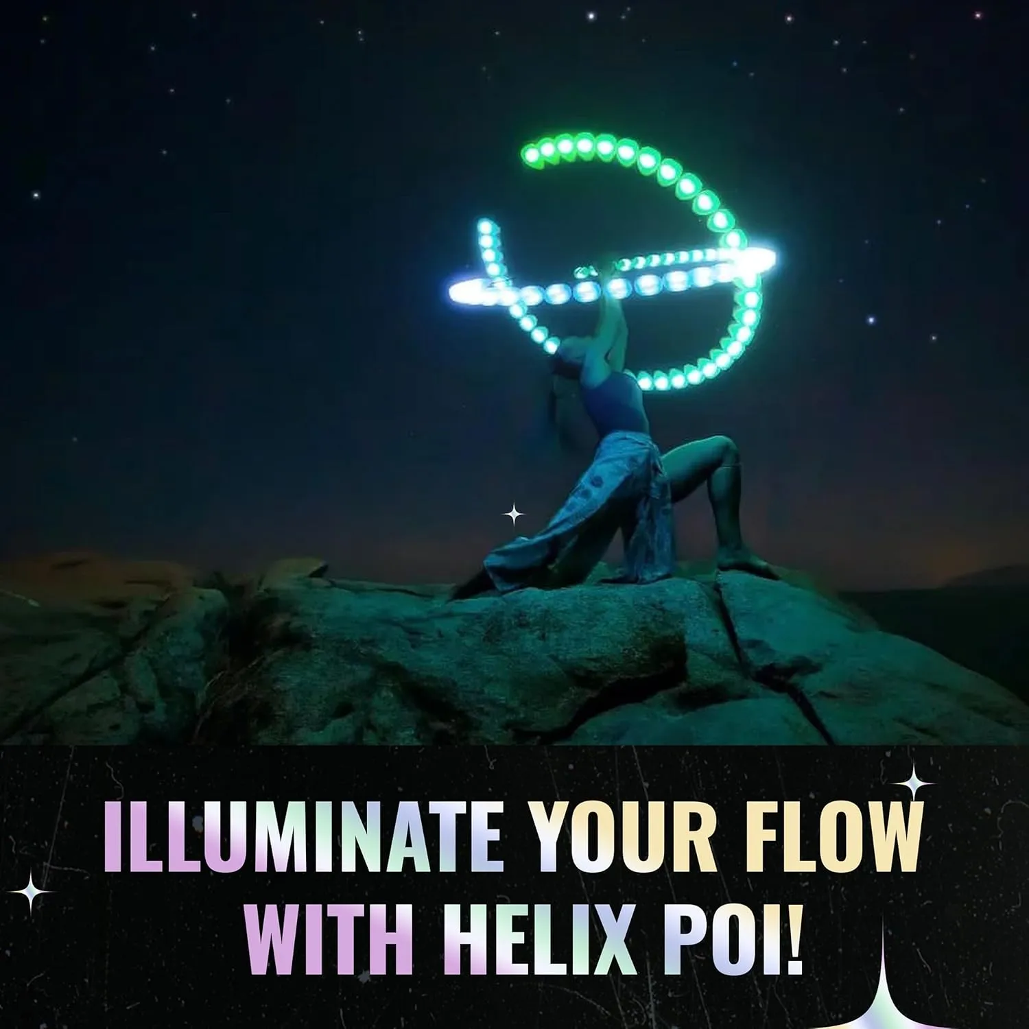 UltraPoi HelixPoi Set - Helix Poi w/Non-LED Knob Handles - 70  Brilliant Color Modes & Patterns - LED Poi Glow Stick Lights w/Soft Durable Cases & Adjustable Leashes - Flow Arts Light Spinning Toy