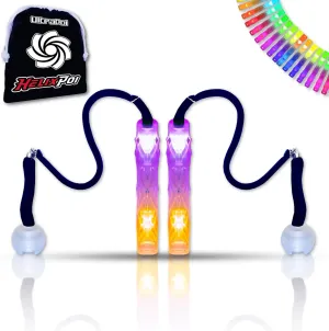 UltraPoi HelixPoi Set - Helix Poi w/Non-LED Knob Handles - 70  Brilliant Color Modes & Patterns - LED Poi Glow Stick Lights w/Soft Durable Cases & Adjustable Leashes - Flow Arts Light Spinning Toy