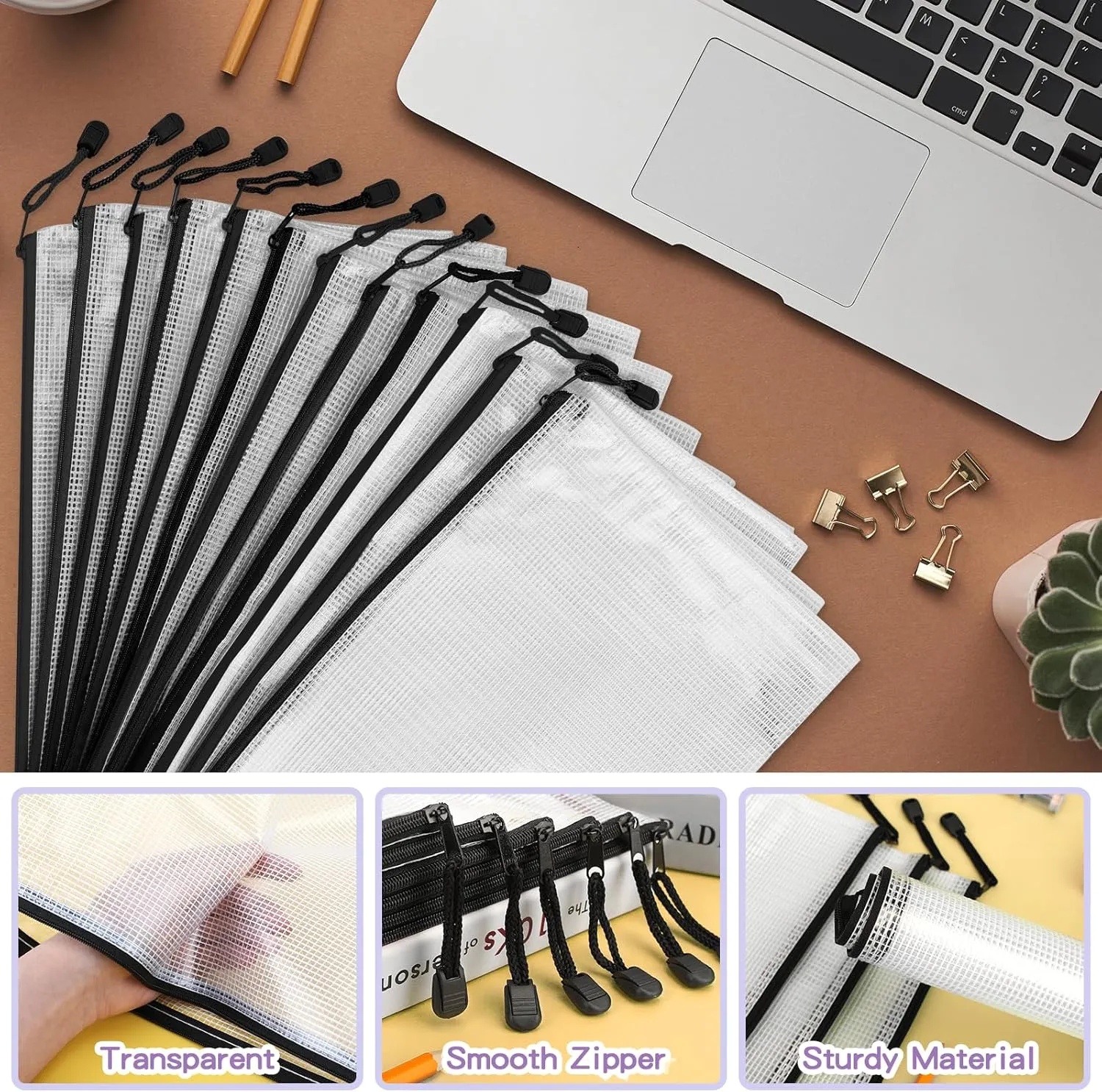 Umriox Small Zipper Pouch, 9.5x7.1 in (Black, 36 Packs), Mesh Bags with Zipper, Storage Bags, Zipper Bags for Office Supplies Travel Storage