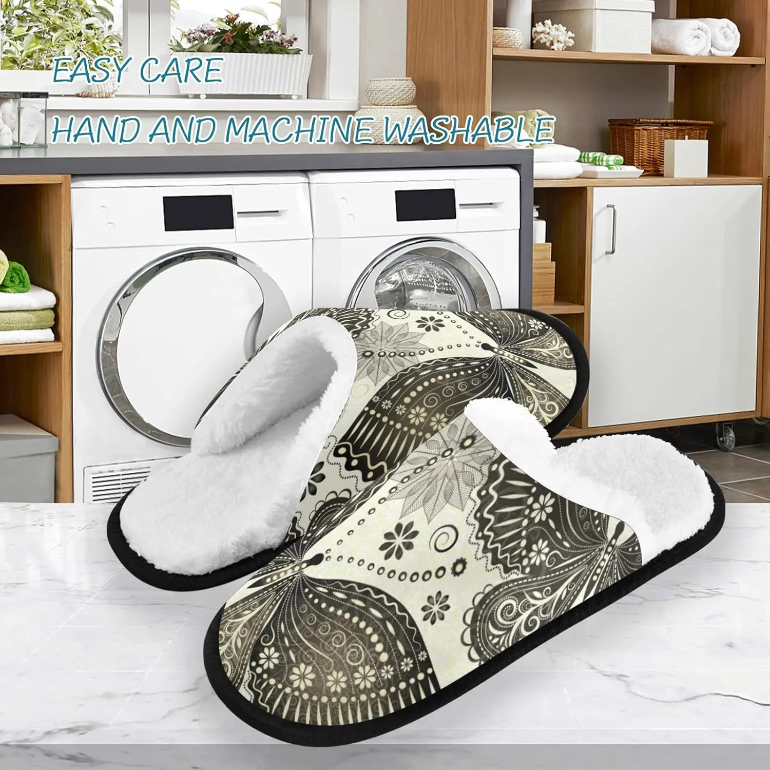 Unisex Slippers Fuzzy Feet Plush Cotton Slippers Anti-Slip Warm House Shoes M/L