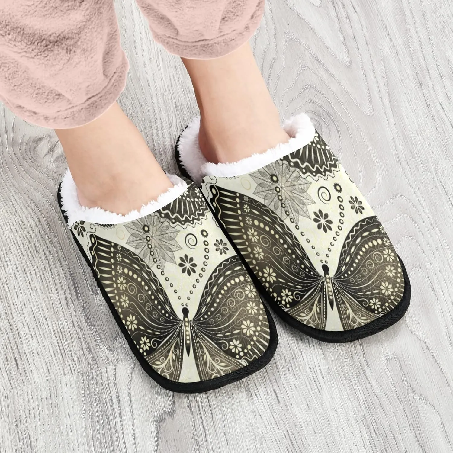Unisex Slippers Fuzzy Feet Plush Cotton Slippers Anti-Slip Warm House Shoes M/L