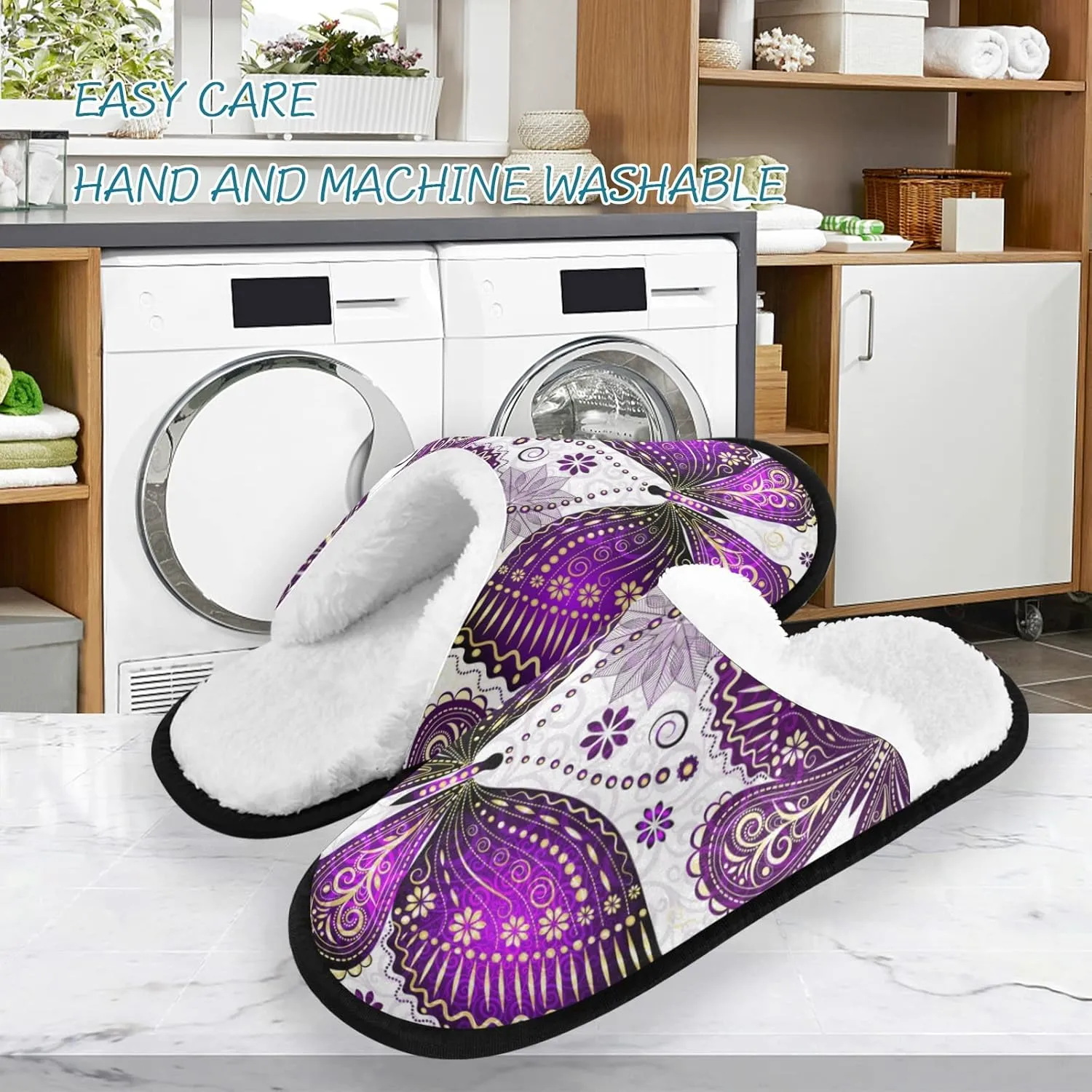 Unisex Slippers Fuzzy Feet Plush Cotton Slippers Anti-Slip Warm House Shoes M/L
