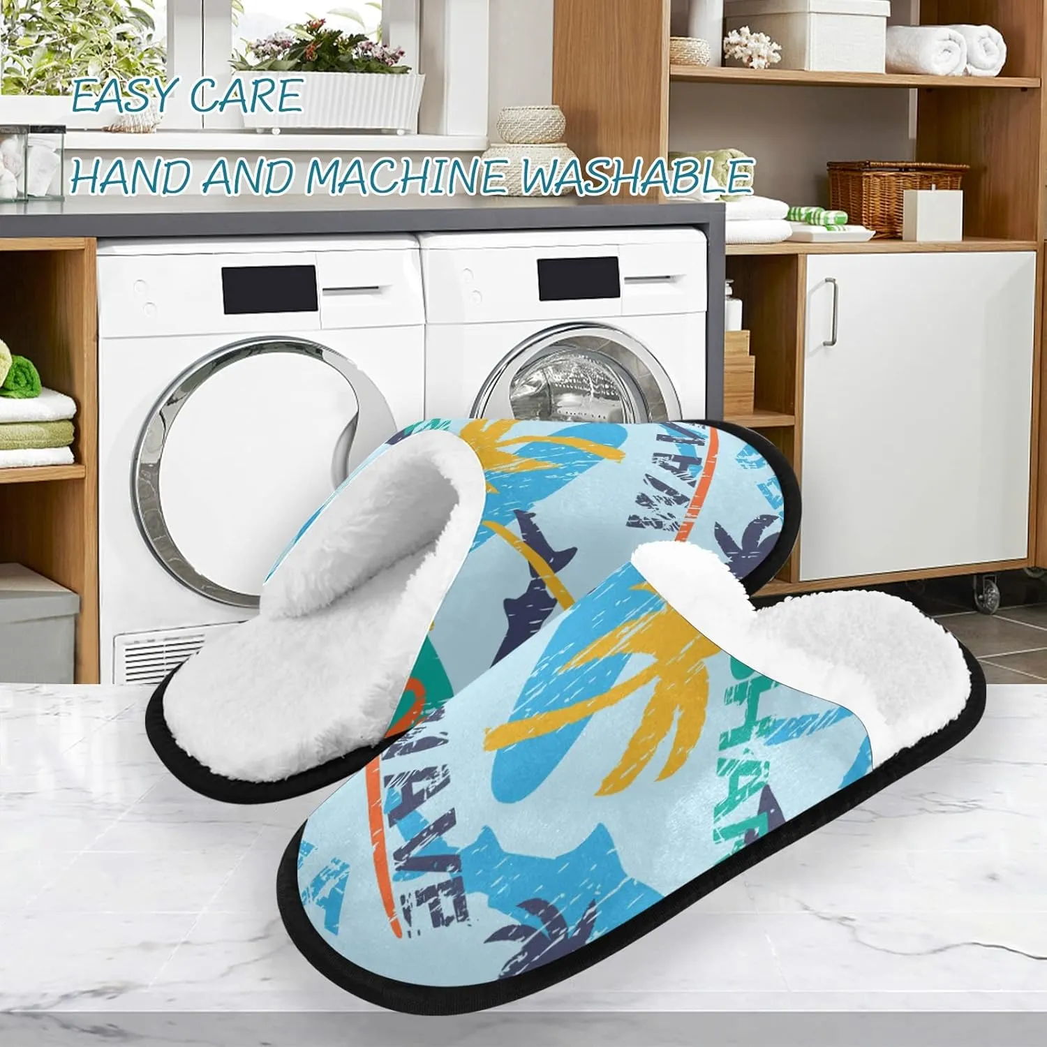 Unisex Slippers Fuzzy Feet Plush Cotton Slippers Anti-Slip Warm House Shoes M/L