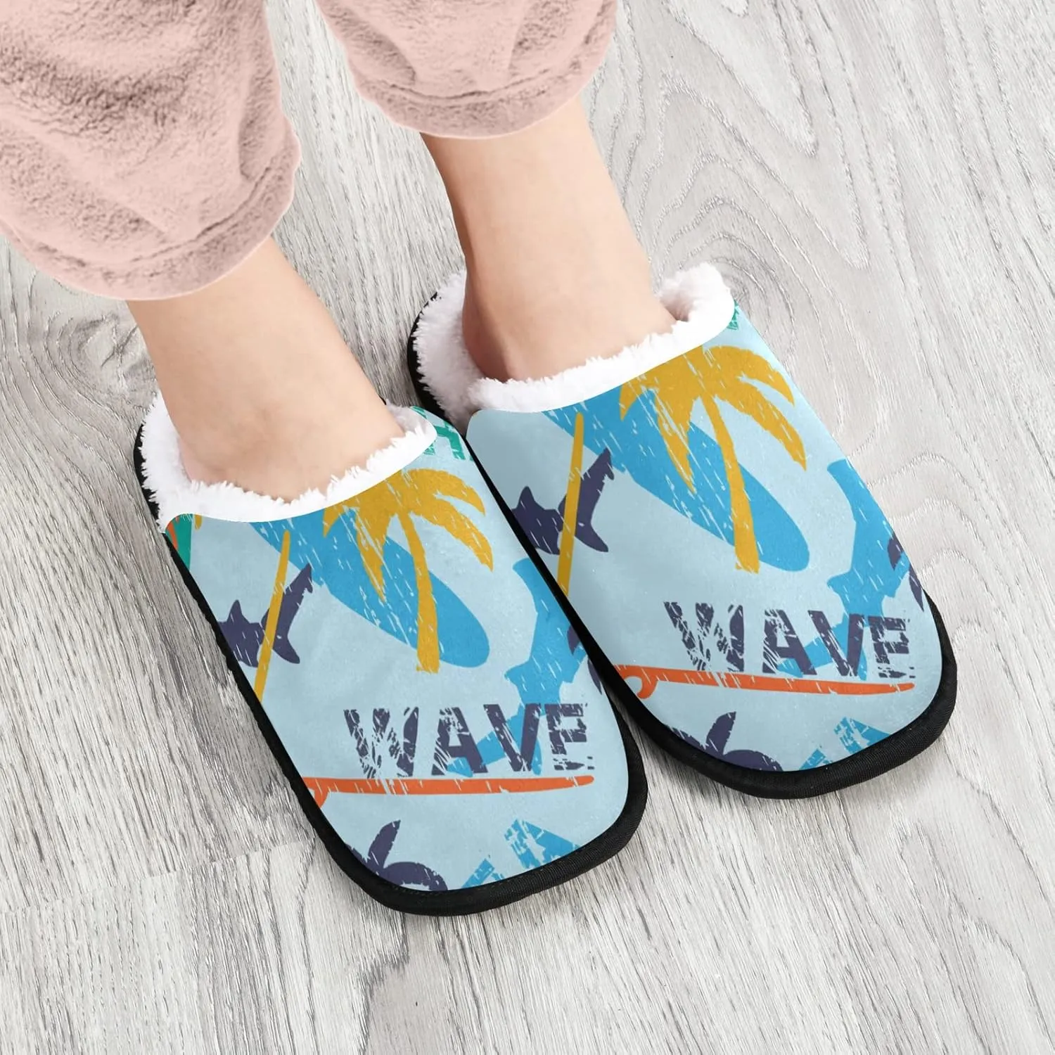 Unisex Slippers Fuzzy Feet Plush Cotton Slippers Anti-Slip Warm House Shoes M/L