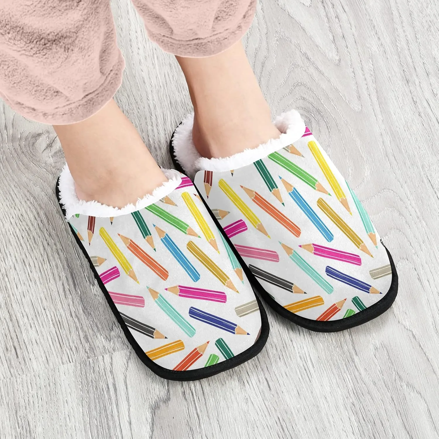 Unisex Slippers Fuzzy Feet Plush Slippers Anti-Slip Warm House Shoes M/L