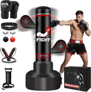 Upgraded Heavy Freestanding Punching Bag for Adults Teens, 70” Standing Punching Bag with Gloves, Pump and Jump Rope, Boxing Reflex Ball, Women Men Kickboxing Bags for Training MMA Fitness Home Gym