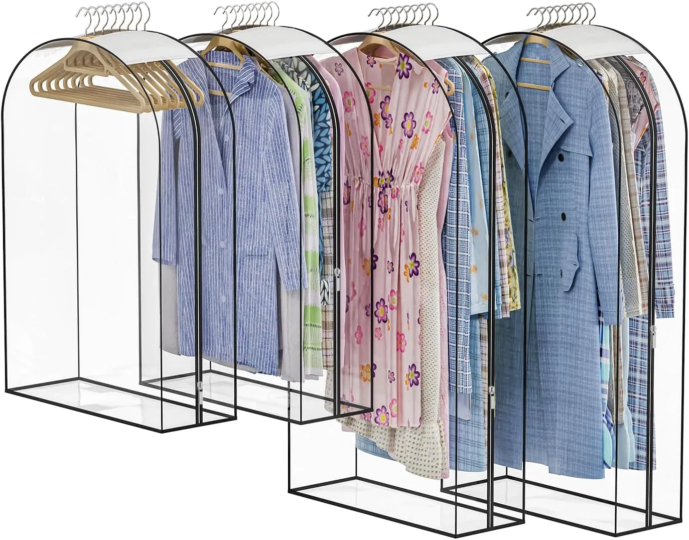 Upgraded Thickened Clear Garment Bags for Hanging Clothes 4 Packs, 10“ Gusseted Clothes Hanging Storage Bags for Closet, Shirts, Coats, Dresses (40 & 50 inch)