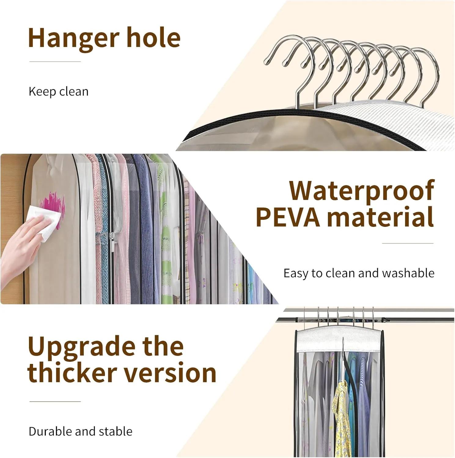 Upgraded Thickened Clear Garment Bags for Hanging Clothes 4 Packs, 10“ Gusseted Clothes Hanging Storage Bags for Closet, Shirts, Coats, Dresses (40 & 50 inch)