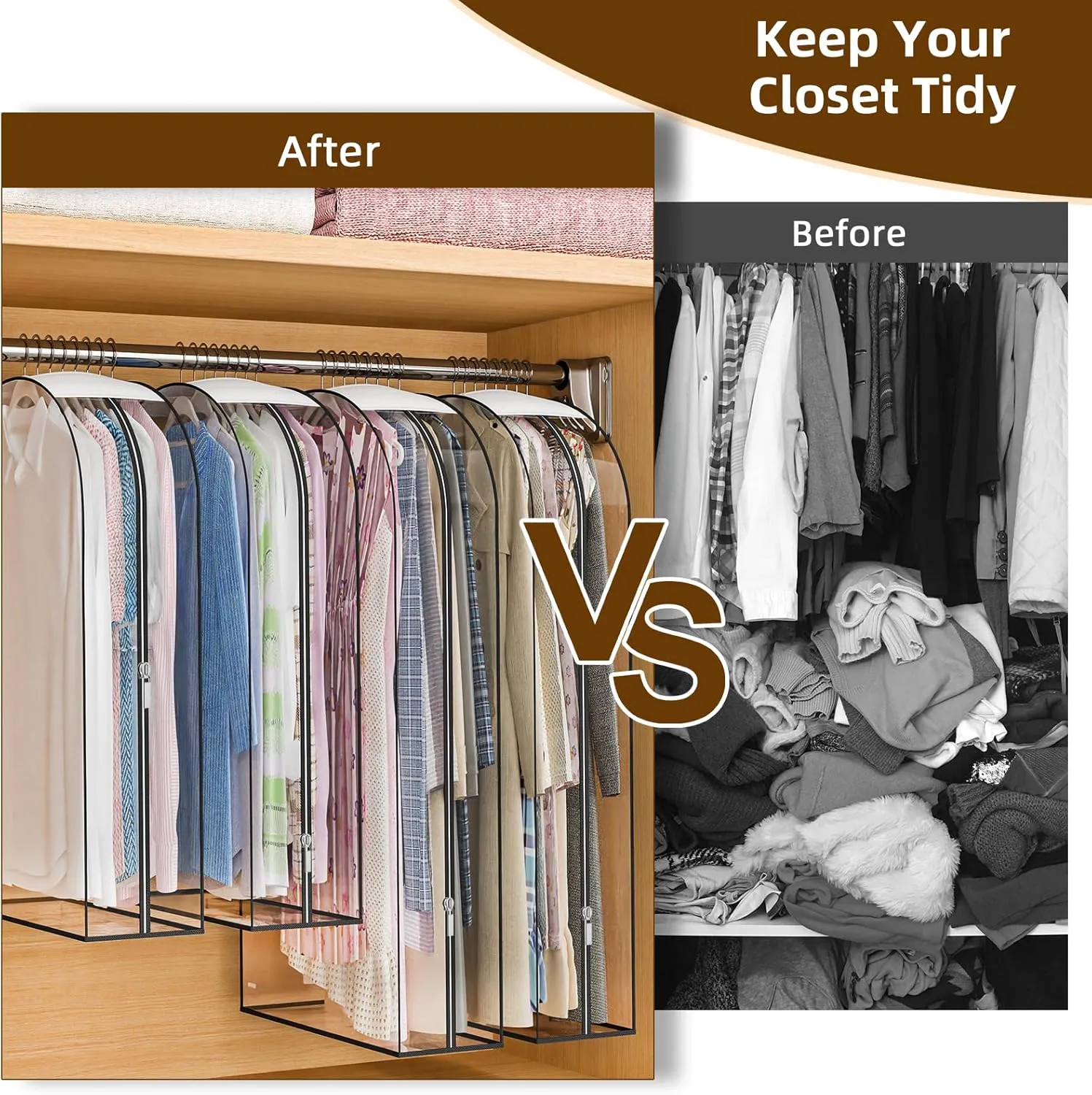 Upgraded Thickened Clear Garment Bags for Hanging Clothes 4 Packs, 10“ Gusseted Clothes Hanging Storage Bags for Closet, Shirts, Coats, Dresses (40 & 50 inch)