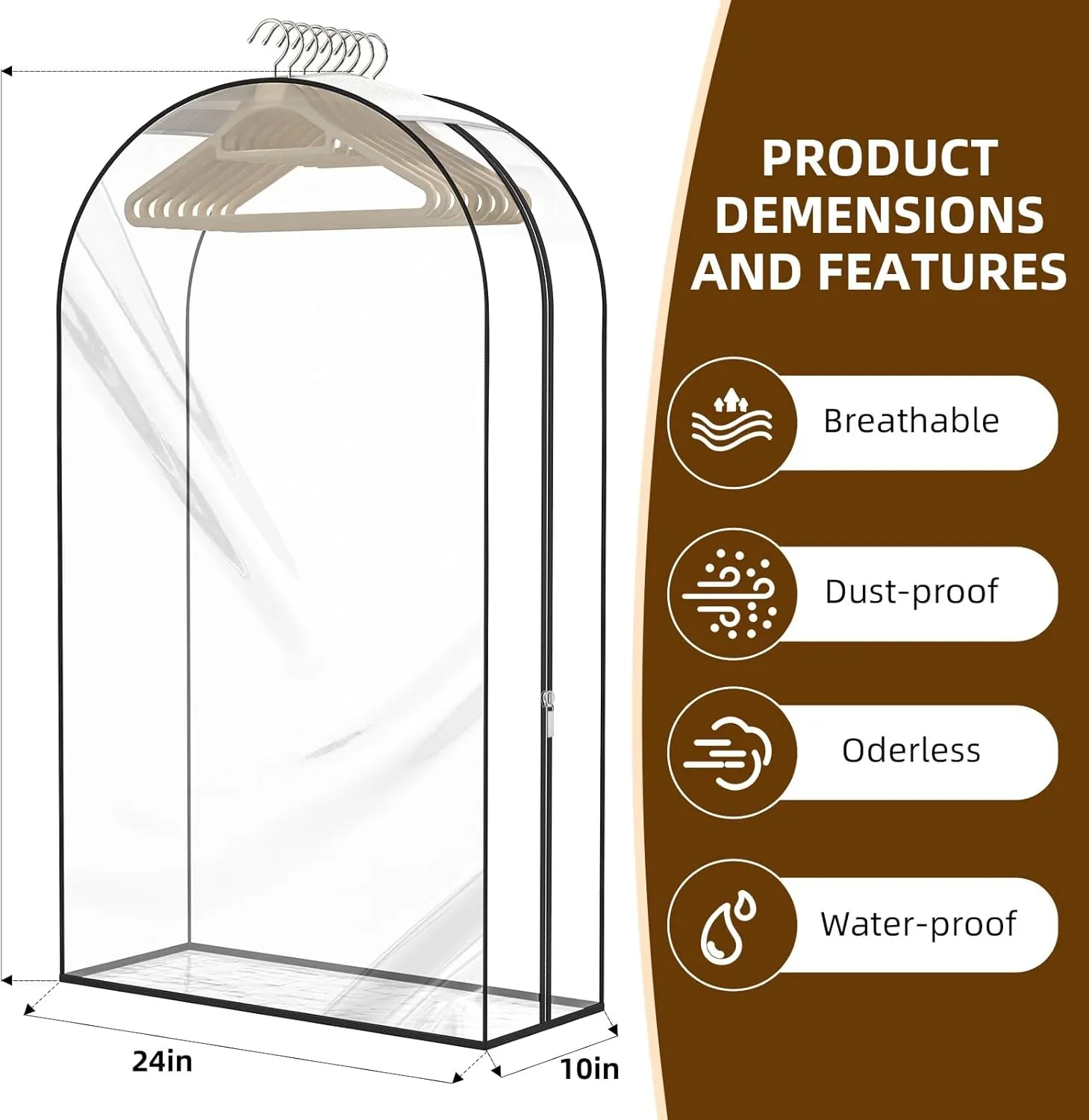 Upgraded Thickened Clear Garment Bags for Hanging Clothes 4 Packs, 10“ Gusseted Clothes Hanging Storage Bags for Closet, Shirts, Coats, Dresses (40 & 50 inch)