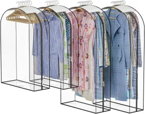 Upgraded Thickened Clear Garment Bags for Hanging Clothes 4 Packs, 10“ Gusseted Clothes Hanging Storage Bags for Closet, Shirts, Coats, Dresses (40 & 50 inch)